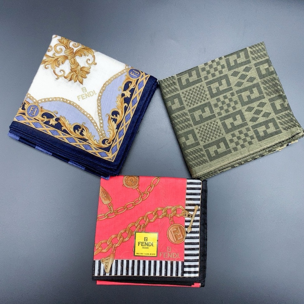 3Pc Fendi Red and Gold Chain Handkerchief/Scarf